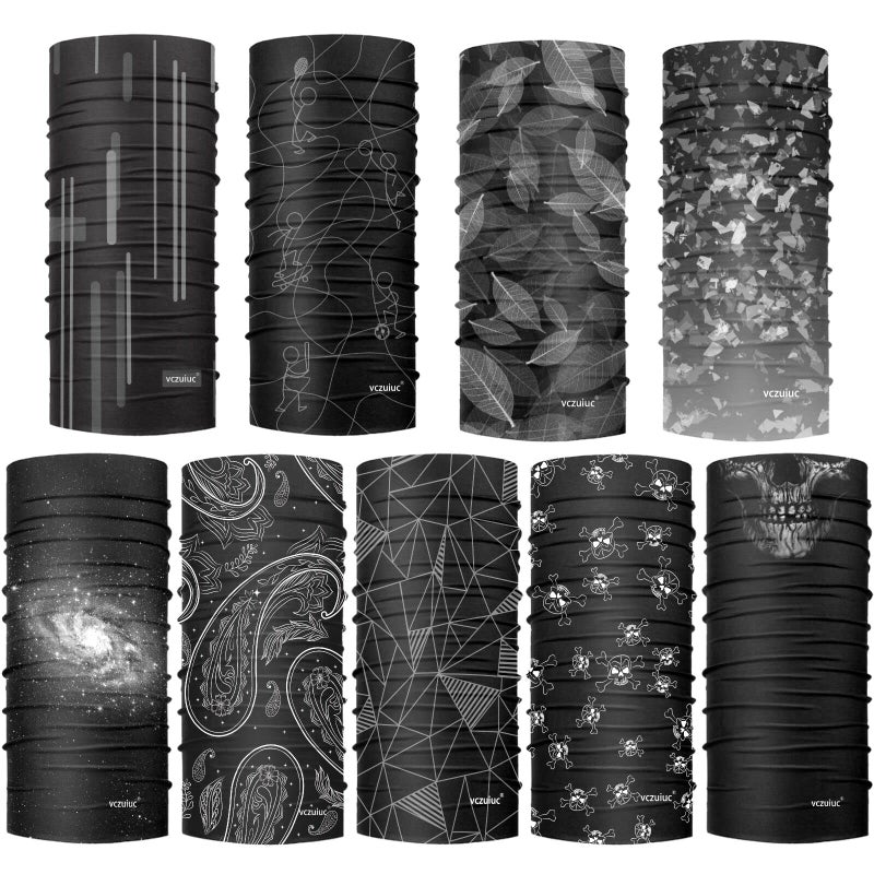 VCZUIUC Headwear Bandana Head Wrap Face Scarf Mask Neck Warmer Balaclava for Sports (One Size, 9PCS Black-2) - Image 2